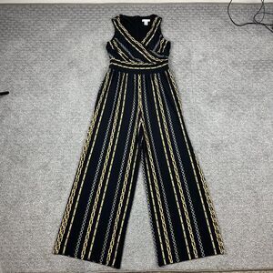 London Times Jumpsuit Women 2 Black Chain Stripe Wide Leg Party Cocktail Stretch